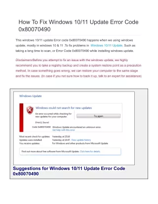 How To Fix Windows 10_11 Update Error Code 0x80070490