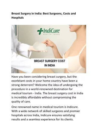 Breast Surgery in India Best Surgeons, Costs and Hospitals