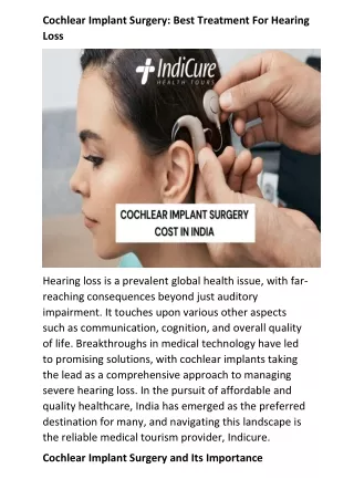 Cochlear Implant Surgery Best Treatment For Hearing Loss