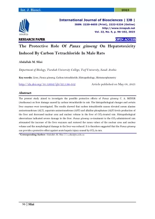 The Protective Role Of Panax ginseng On Hepatotoxicity Induced By Carbon Tetrach