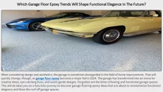 Which Garage Floor Epoxy Trends Will Shape Functional Elegance In The Future?