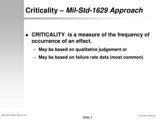Criticality – Mil-Std-1629 Approach