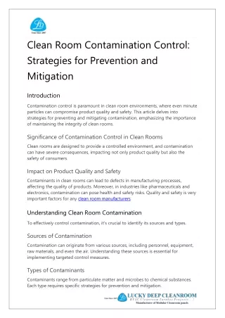 Clean Room Contamination Control