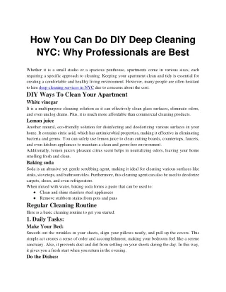 How You Can Do DIY Deep Cleaning NYC Why Professionals are Best