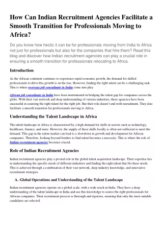 How Can Indian Recruitment Agencies Facilitate a Smooth Transition for Professionals Moving to Africa