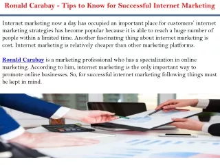 Ronald Carabay - Tips to Know for Successful Internet Marketing