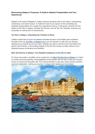 Discovering Udaipur's Treasures_ A Guide to Optimal Transportation and Tour Experiences