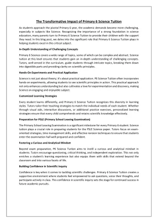 The Transformative Impact of Primary 6 Science Tuition