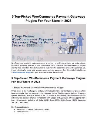 Enhance Your Checkout: Top 5 WooCommerce Payment Plugins 2023