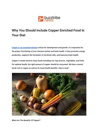 Why You Should Include Copper Enriched Food In Your Diet