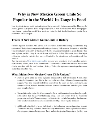 Why is New Mexico Green Chile So Popular in the World