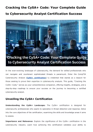 Cracking the CySA  Code_ Your Complete Guide to Cybersecurity Analyst Certification Success