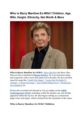 Who is Barry Manilow Ex-Wife_ Children, Age, Wiki, Height, Ethnicity, Net Worth & More