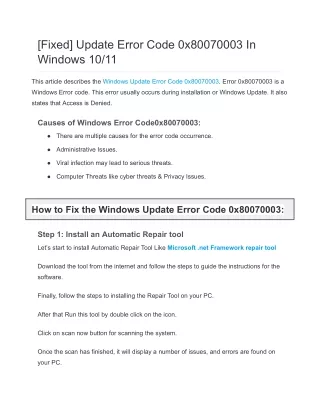 [Fixed] Update Error Code 0x80070003 In Windows 10_11