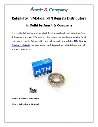 Reliability in Motion NTN Bearing Distributors in Delhi by Amrit & Company