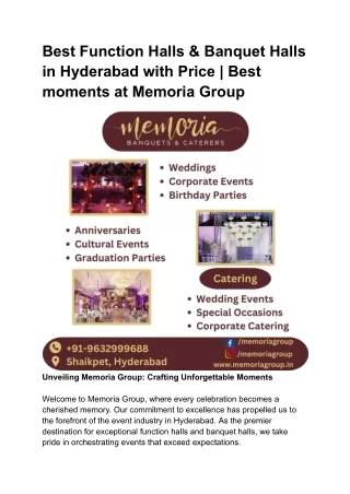 Best Function Halls & Banquet Halls in Hyderabad with Price _ Best moments at Memoria Group