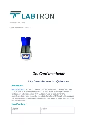 Gel Card Incubator