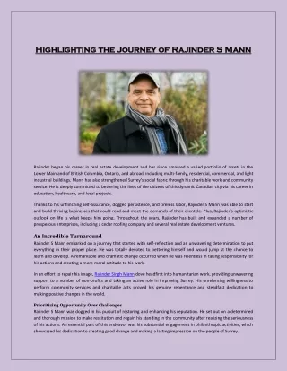 Highlighting the Journey of Rajinder S Mann