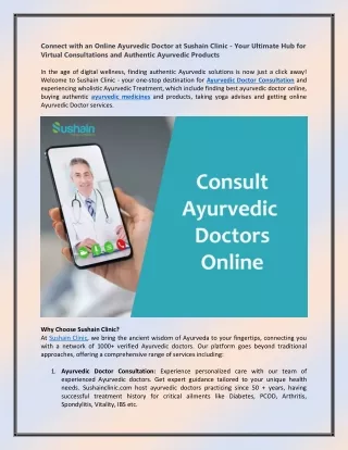 Your Ultimate Hub to Connect with an Online Ayurvedic Doctor at Sushain Clinic