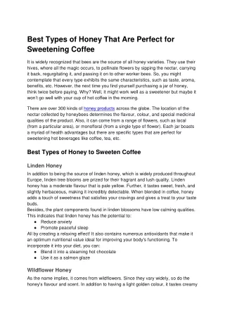 Best Types of Honey That Are Perfect for Sweetening Coffee