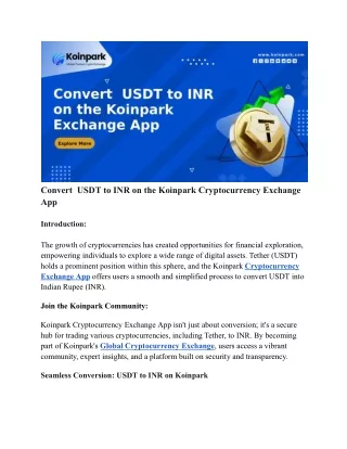 Convert  USDT to INR on the Koinpark Cryptocurrency Exchange App
