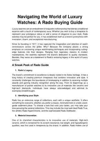 Navigating the World of Luxury Watches_ A Rado Buying Guide