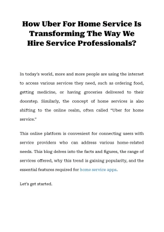 How Uber For Home Service Is Transforming The Way We Hire Service Professionals