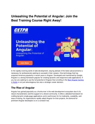 Unleashing the Potential of Angular Join the Best Training Course Right Away!