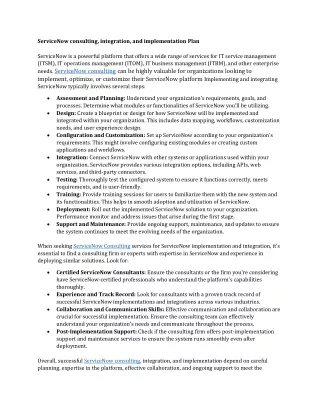 ServiceNow consulting, integration, and implementation Plan