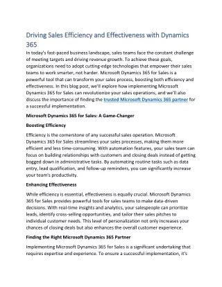 Driving Sales Efficiency and Effectiveness with Dynamics 365