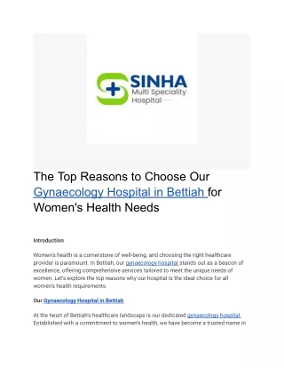 The Top Reasons to Choose Our Gynaecology Hospital in Bettiah for Women's Health Needs