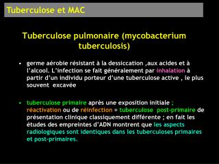 Tuberculose pulmonaire (mycobacterium tuberculosis)