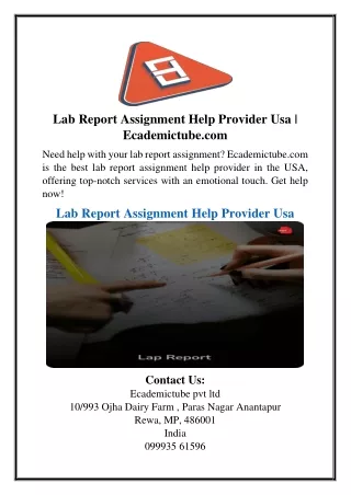 Lab Report Assignment Help Provider Usa | Ecademictube.com