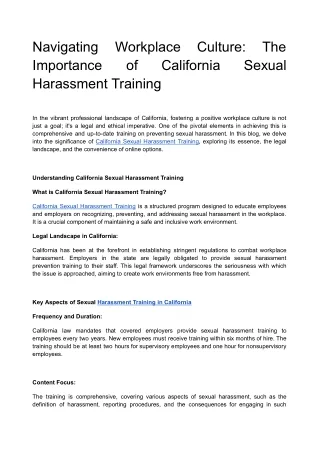Navigating Workplace Culture: The Importance of California Sexual Harassment Tra