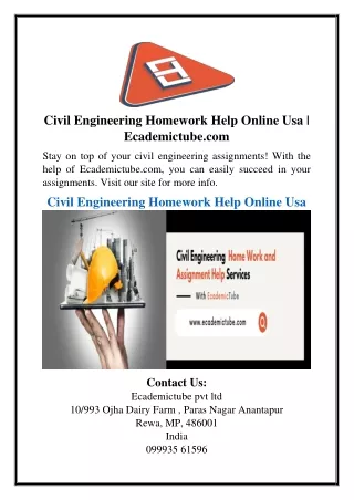 Civil Engineering Homework Help Online Usa | Ecademictube.com