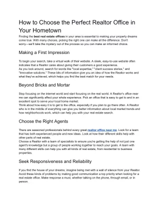 How to Choose the Perfect Realtor Office in Your Hometown