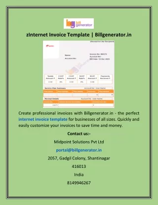 Internet Invoice Template  Billgenerator.in