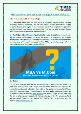 MBA vs M.Com: How to Choose the Right Career Path for You