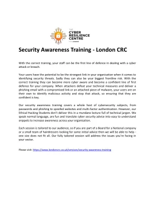 Security Awareness Training - London CRC