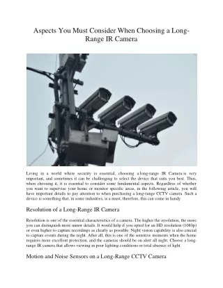 Aspects You Must Consider When Choosing a Long-Range IR Camera