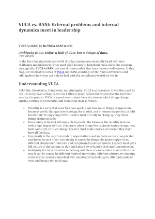 VUCA Vs BANI In Its VUCA BANI World