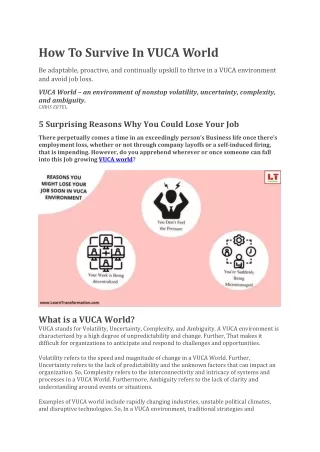 How To Survive In VUCA World - Learn Transformation