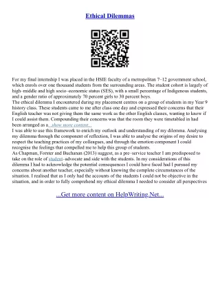 Ethical Dilemma Essays