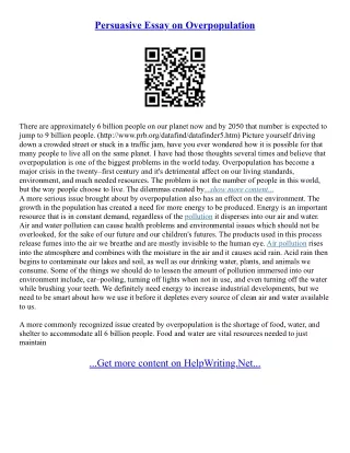 Over Population Essay