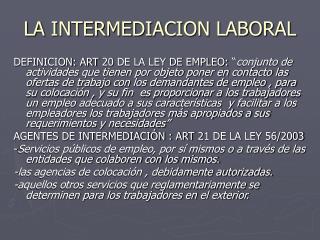 LA INTERMEDIACION LABORAL