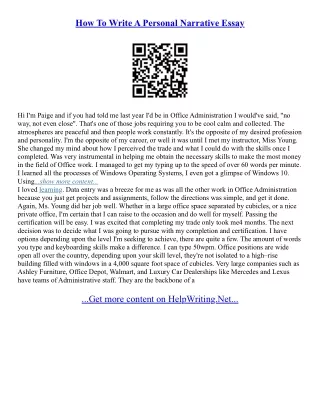 Writing A Personal Narrative Essay