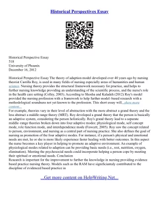 Sample History Essays