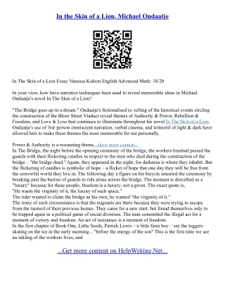 In The Skin Of A Lion Essay
