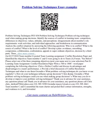 Problem Solving Topics For Essay