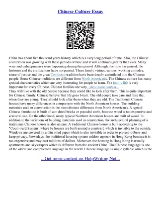 Essay About Chinese Culture